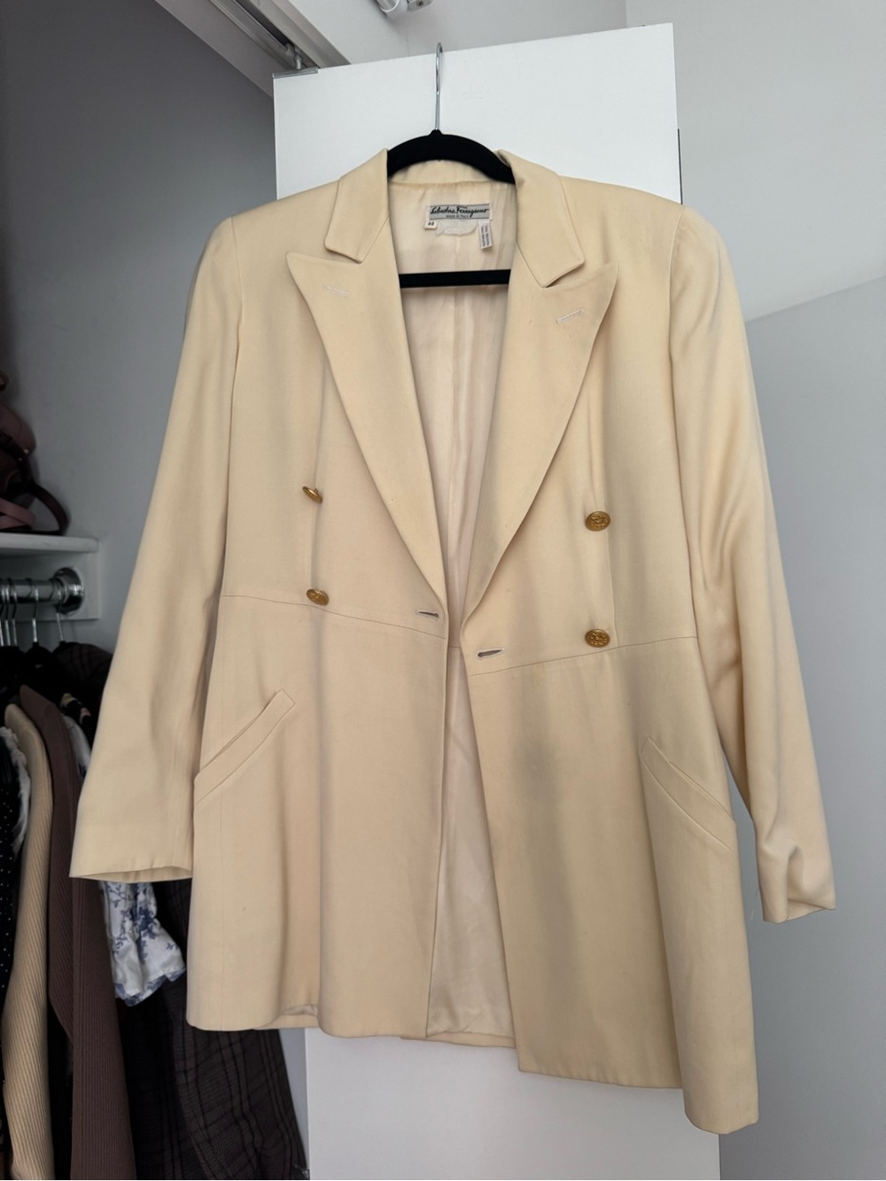 Vintage Salvatore Ferragamo Cream Double-Breasted Women's Blazer Coat